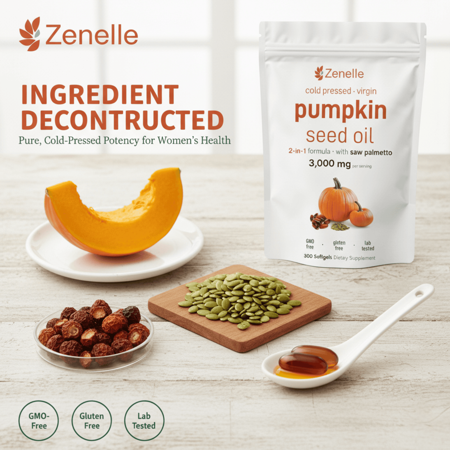 Zenelle Cold Pressed Pumpkin Seed Oil with Saw Palmetto Softgels